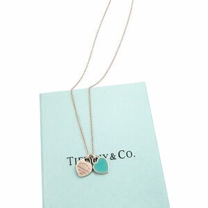 Tiffany & Co. Silver and Teal Double Heart Necklace